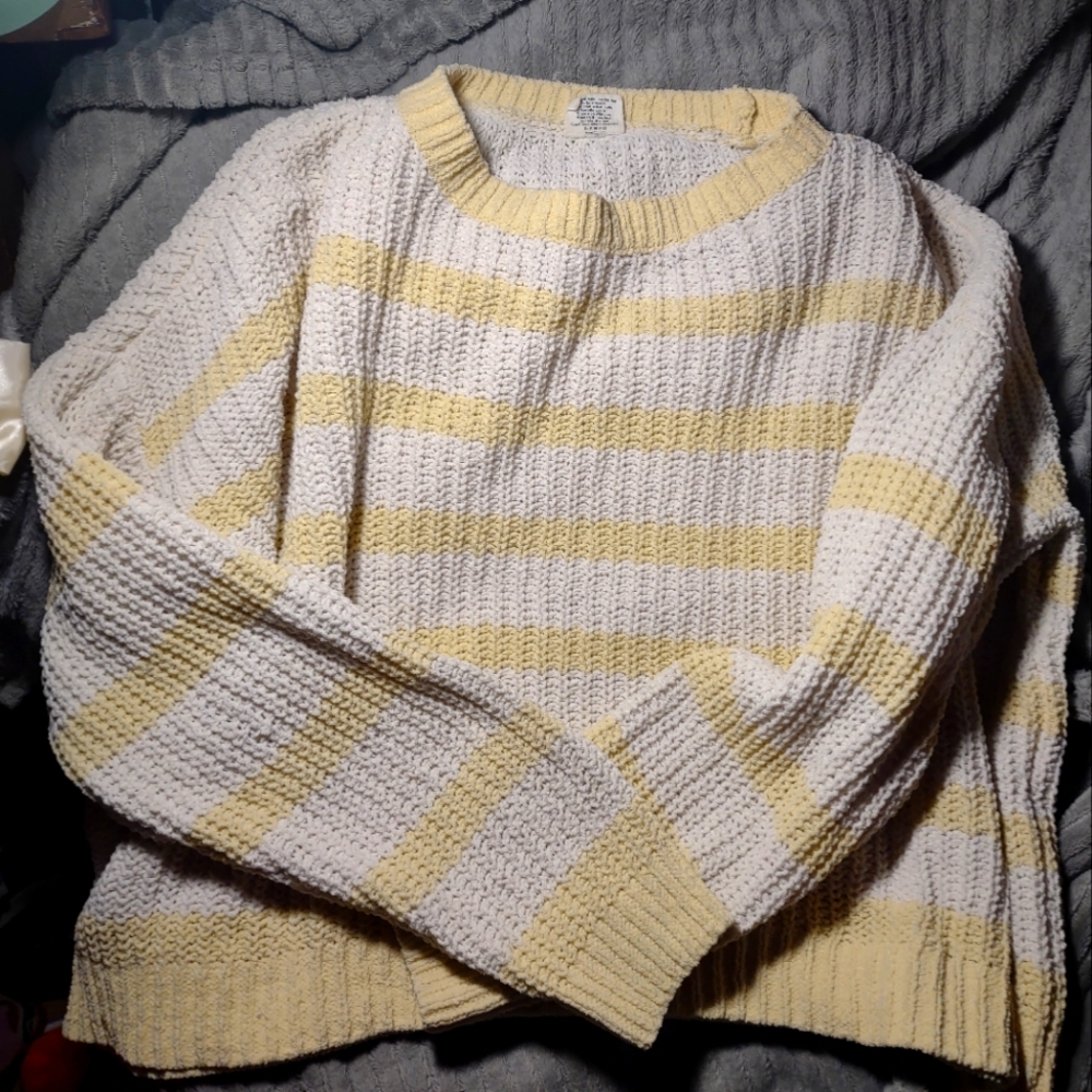 Yellow and white striped sweater